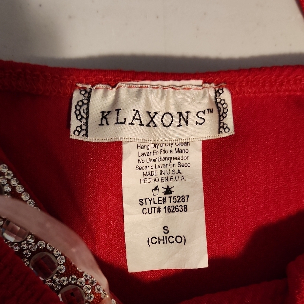 Klaxons Red Embellished Peplum Blouse Size Small Like New - Picture 2 of 7